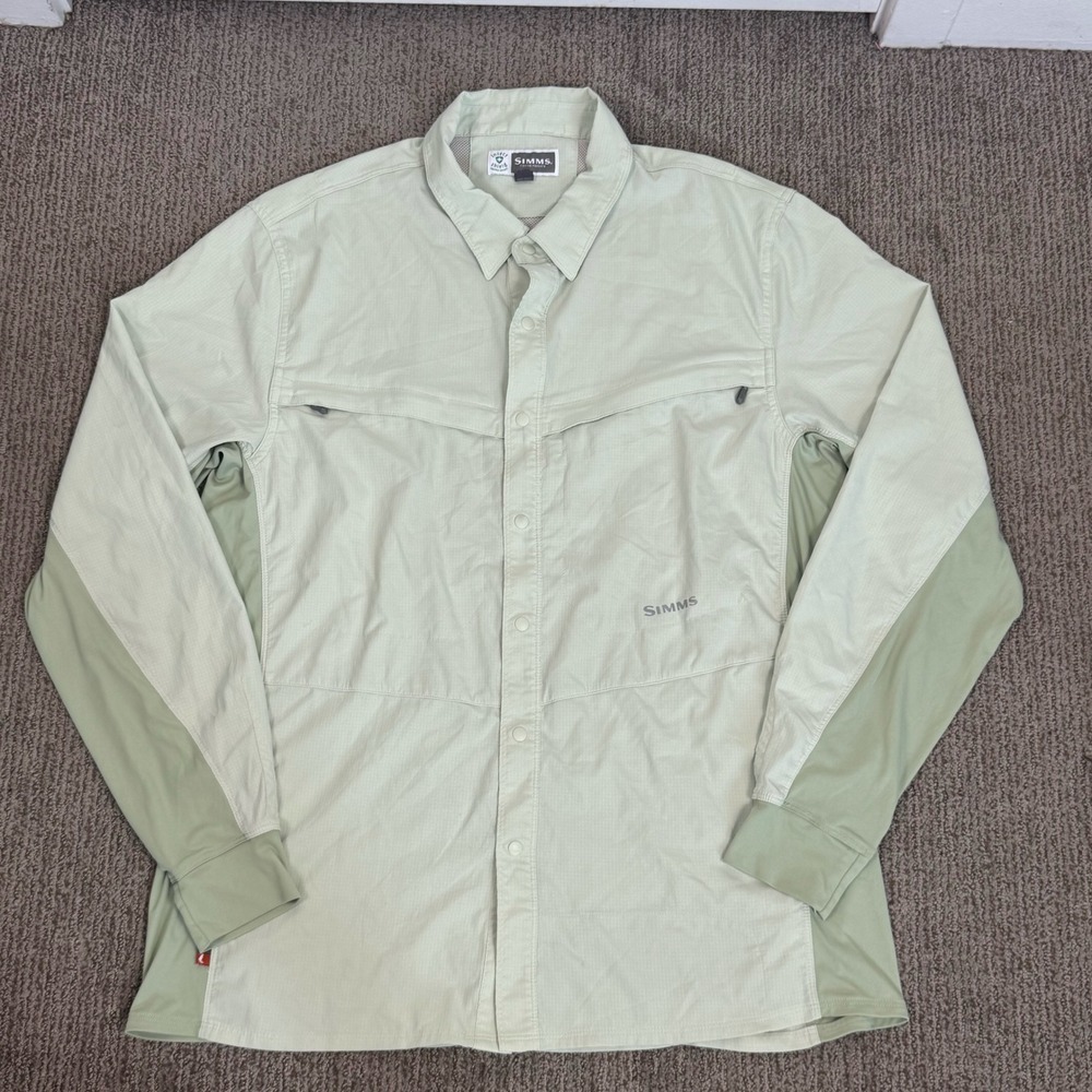 Simms Intruder Bicomp Vented Fishing Shirt Long Sleeve Mens L Green Ripstop